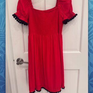 STS Sail to Sable Red Smocked Pom Pom Mini Dress - Size XS